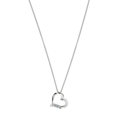9ct white gold cubic zirconia 3 stone heart pendant - Product number 9275908