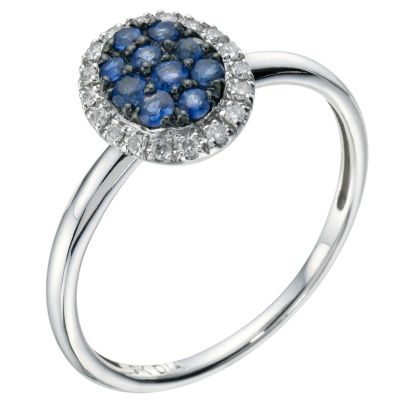 9ct white gold oval diamond& sapphire cluster ring - Product number 9275924