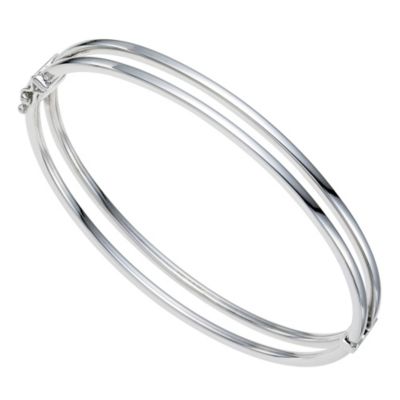 9ct white gold double bar hinged bangle - Product number 9276335