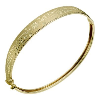 9ct yellow gold flower engraved bangle - Product number 9276343