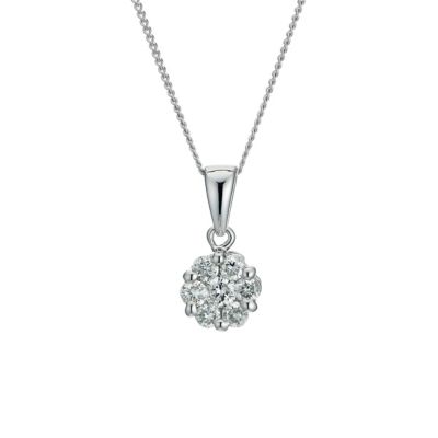 9ct  white gold 1/3 carat diamond cluster pendant - Product number 9276777