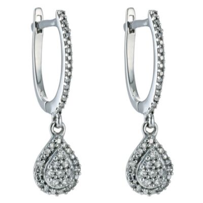 9ct white gold 1/5 carat diamond tear drop hoop earrings - Product number 9277005