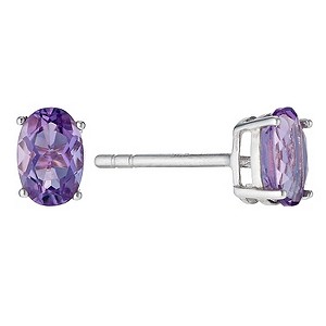 Viva Colour Silver Amethyst Oval Stud Earrings