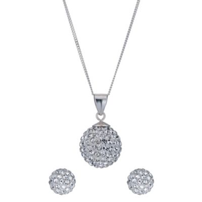 Silver Crystal Pendant & Earrings Set - Product number 9278427