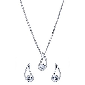 Silver & Cubic Zirconia Teardrop Earrings & Pendant Set