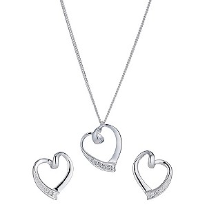 Silver Cubic Zirconia Heart Pendant & Earrings Set