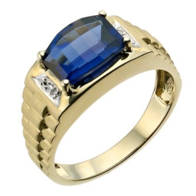 9ct yellow gold diamond created sapphire ring - Product number 9282610