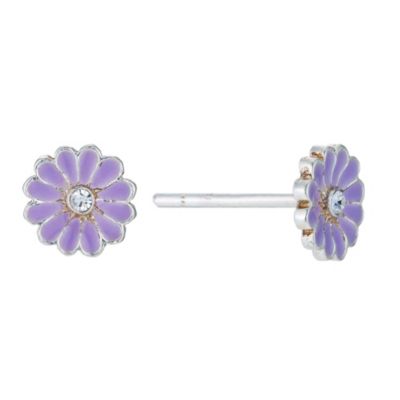 Children's Silver Purple Enamel Flower Stud Earrings - Product number 9283056