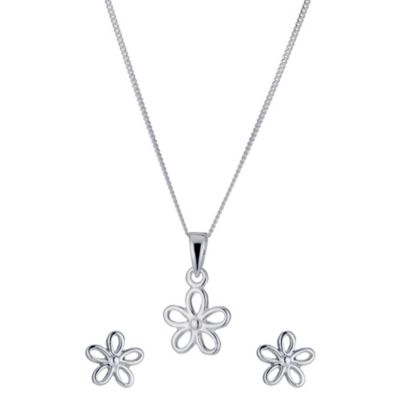 Silver Flower Earrings & Pendant Set - Product number 9283331