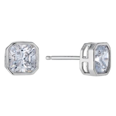 Platinum Plated Silver Cushion Cut Cubic Zirconia Studs - Product number 9283420