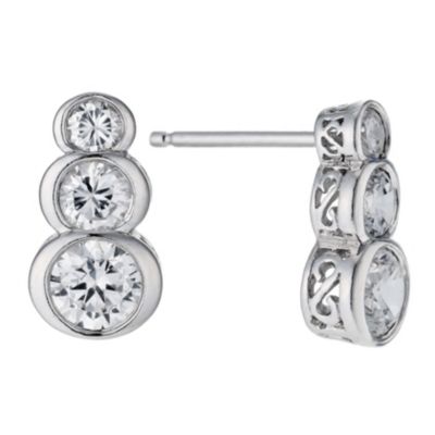 Platinum Plated Silver Trilogy Cubic Zirconia Earrings - Product number 9283439