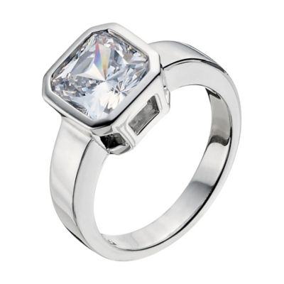 Platinum Plated Silver Cubic Zirconia Ring Size P - Product number 9283544