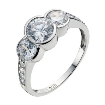Platinum Plated Silver Cubic Zirconia Trilogy Ring Size L - Product number 9283595