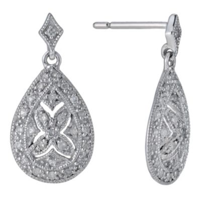 Silver pear shape diamond drop earrings - Product number 9284605