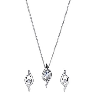 Silver & Cubic Zirconia Double Wave Earrings & Pendant Set
