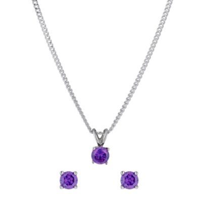 Silver Purple Cubic Zirconia Earrings & Pendant Set - Product number 9285792