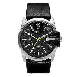 Diesel Men's Black Leather Strap Watch
