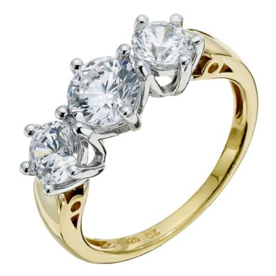 Silver & 18ct Gold Plated Swarovski Zirconia Trilogy Ring - Product number 9289437