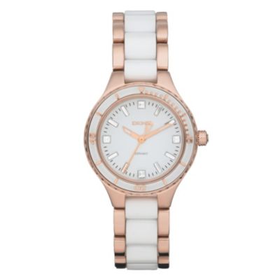 DKNY ladies' rose gold plated & white ceramic bracelet watch - Product number 9294368