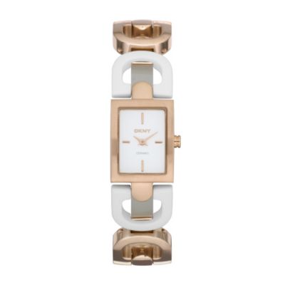 DKNY white ceramic & rose gold-plated D link bracelet watch - Product number 9294511