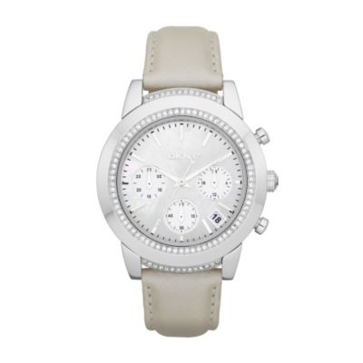DKNY ladies' white strap & stone set chronograph watch - Product number 9294538