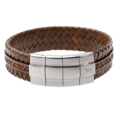 Emporio Armani men's leather & stainless steel bracelet - Product number 9298681