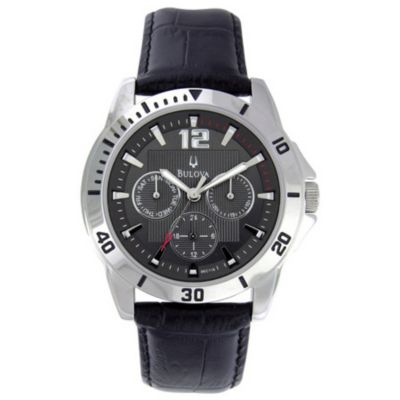Bulova Men's Black Leather Strap Watch