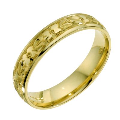 18ct yellow gold hand engraved 4mm wedding ring - Product number 9337539