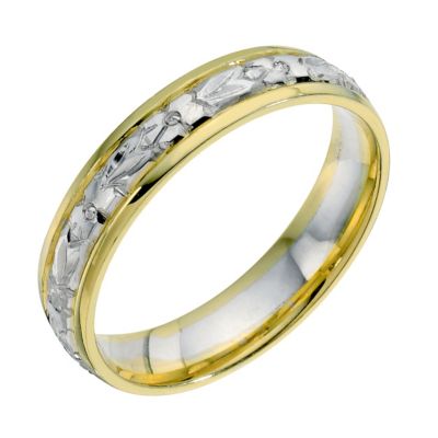 18ct yellow & white gold hand engraved 4mm wedding ring - Product number 9337679