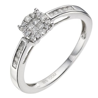 9ct white gold 1/4 carat diamond cluster ring - Product number 9338284