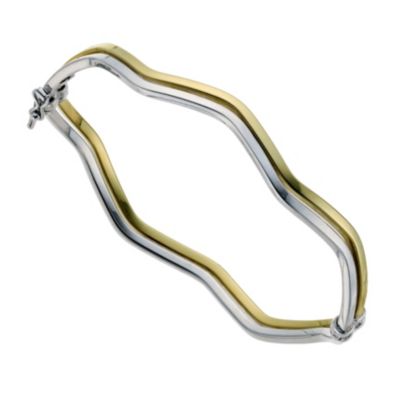 Silver & 9ct Yellow Gold Double Wave Bangle - Product number 9341722