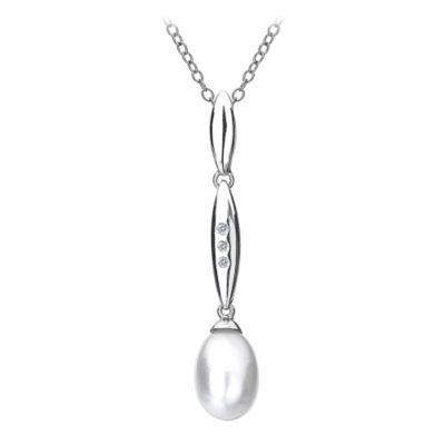 Hot Diamonds Silver Diamond & Pearl Drop Pendant