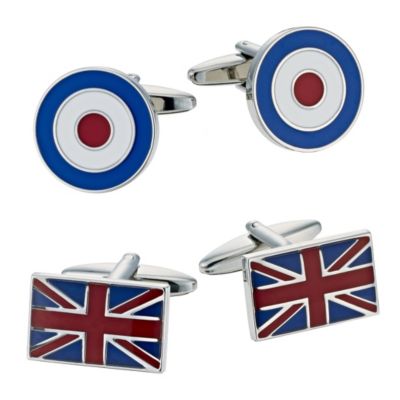 H Samuel Union Jack and RAF Roundel Two Piece Cufflinks Set