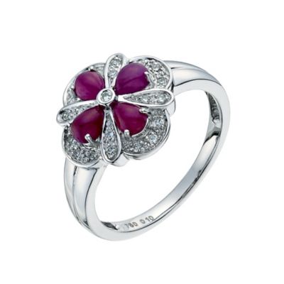 Sattva 18ct White Gold Diamond& Ruby Flower Ring - Product number 9359834