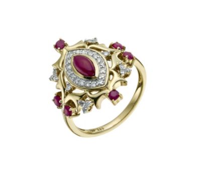Sattva 18ct Yellow Gold Ruby & 1/5 Carat Diamond Ring - Product number 9359966