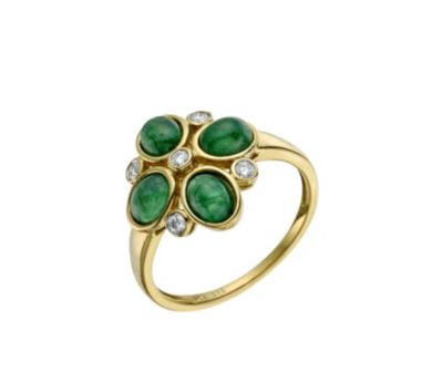 Sattva 18ct Yellow Gold Emerald & Diamond Flower Ring - Product number 9360093