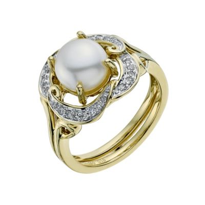 Sattva 18ct Yellow Gold Freshwater Pearl & Diamond Ring - Product number 9360360