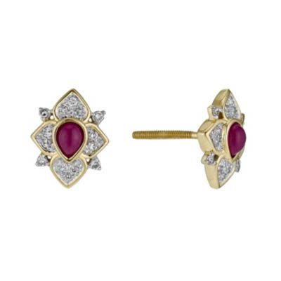 Sattva 18ct Yellow Gold Diamond & Ruby Studs - Product number 9360964