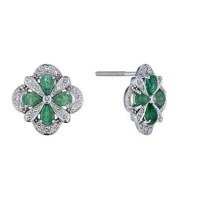 Sattva 18ct White Gold Diamond & Emerald Stud Earrings - Product number 9360999