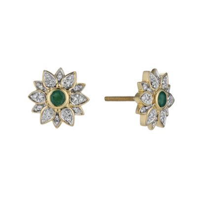 Sattva 18ct Yellow Gold Emerald & Diamond Stud Earrings - Product number 9361014