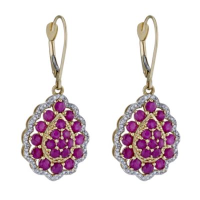 Sattva 18ct Yellow Gold Diamond & Ruby Drop Earrings - Product number 9361049