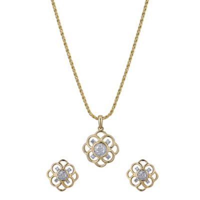 Sattva 18ct Yellow Gold & Diamond Earrings & Pendant Set - Product number 9361057