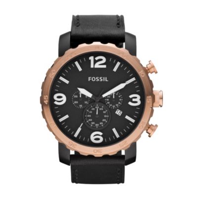 Fossil Men's Black Strap & Rose-Gold Plated Watch - Product number 9364935