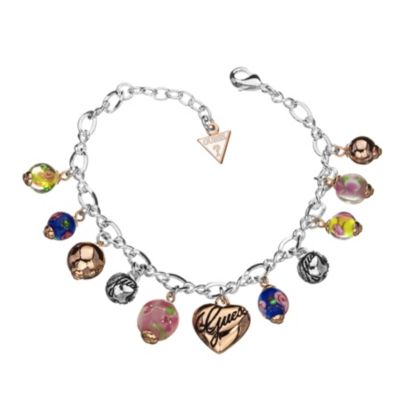 Guess Sterling Silver Glass Charm Bracelet