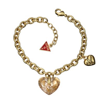 Guess Yellow Gold Plated Heart Charm Bracelet