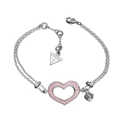 Guess Double Chain Pink Crystal Heart Bracelet - Product number 9383220