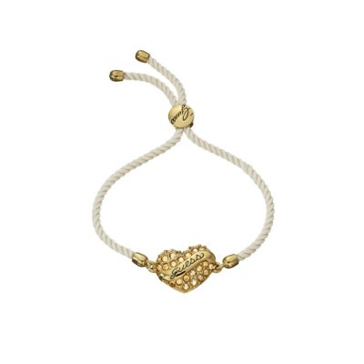 Guess Adjustable Cream & Gold Stone Set Heart Bracelet