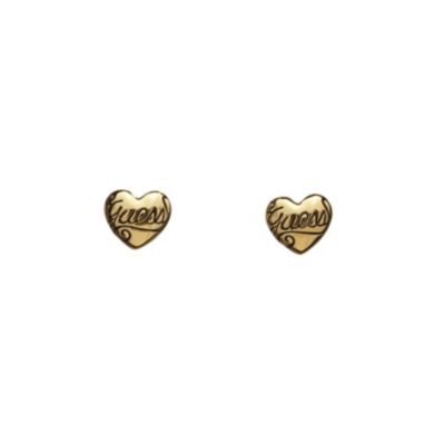 Guess Gold Plated Logo Heart Stud Earrings - Product number 9383786