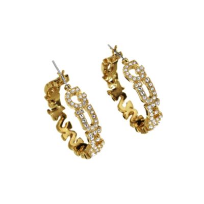 Guess Gold Plated & Crystal Logo Hoop Earrings - Product number 9383808