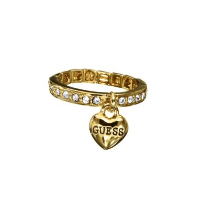 Guess Gold Plated Stone Set Heart Charm Ring - Product number 9384499